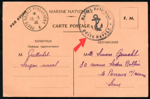 Bureau naval 91 18/3/46 sur carte FM marine